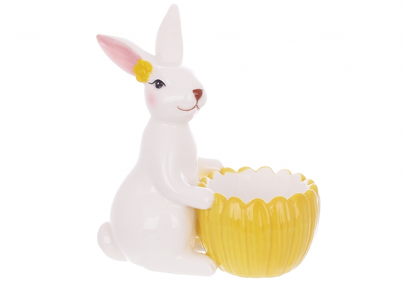 733-584 Підставка для яйця керамічна, 13см, колір - білий з жовтим