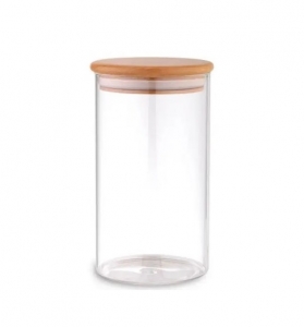 TS2305B Емкость для сыпучих продуктов стекло с бамбук.кр. 10х12см