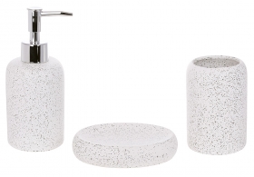 851-328 Набор для ванной (3 предмета): дозатор 350мл, стакан, мыльница, дизайн – белый гранит