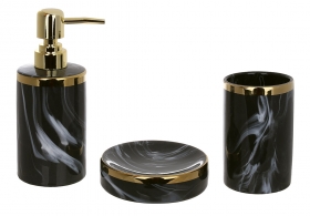 851-338 Набор для ванной (3 предмета): дозатор 350мл, стакан, мыльница, дизайн - черный мрамор с золотом