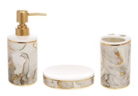 853-173 Набор для ванной (3 предмета): дозатор, стакан, мыльница, дизайн – серый мрамор с золотом