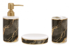 853-174 Набор для ванной (3 предмета): дозатор, стакан, мыльница, дизайн – черный мрамор с золотом